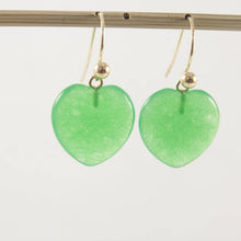 Load image into Gallery viewer, 14K Yellow Gold Genuine Green Jade Heart Drop Earrings