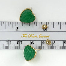 Load image into Gallery viewer, 14K Yellow Gold Shell Heart Green Jade Stud Earrings