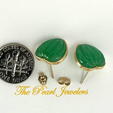 Load image into Gallery viewer, 14K Yellow Gold Shell Heart Green Jade Stud Earrings