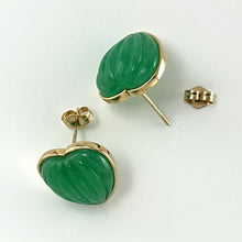 Load image into Gallery viewer, 14K Yellow Gold Shell Heart Green Jade Stud Earrings