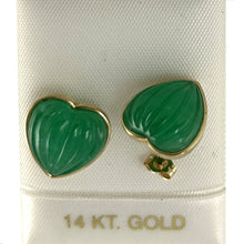 Load image into Gallery viewer, 14K Yellow Gold Shell Heart Green Jade Stud Earrings