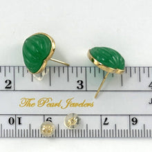 Load image into Gallery viewer, 14K Yellow Gold Shell Heart Green Jade Stud Earrings