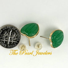 Load image into Gallery viewer, 14K Yellow Gold Shell Heart Green Jade Stud Earrings
