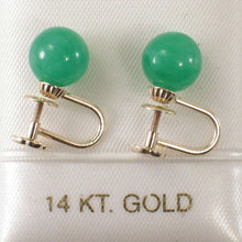 Load image into Gallery viewer, 14K Yellow Gold Non-Pierced French Screw Back Green Jade Earrings