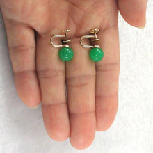Load image into Gallery viewer, 14K Yellow Gold Non-Pierced French Screw Back Green Jade Earrings