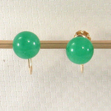 Load image into Gallery viewer, 14K Yellow Gold Non-Pierced French Screw Back Green Jade Earrings