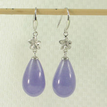 Load image into Gallery viewer, 14K White Gold Hawaiian Plumeria Raindrop Lavender Jade Hook Earrings