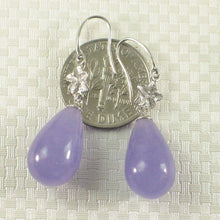Load image into Gallery viewer, 14K White Gold Hawaiian Plumeria Raindrop Lavender Jade Hook Earrings