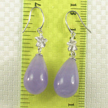 Load image into Gallery viewer, 14K White Gold Hawaiian Plumeria Raindrop Lavender Jade Hook Earrings