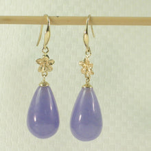 Load image into Gallery viewer, 14K Yellow Gold Hawaiian Plumeria Raindrop Lavender Jade Hook Earrings
