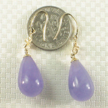 Load image into Gallery viewer, 14K Yellow Gold Hawaiian Plumeria Raindrop Lavender Jade Hook Earrings