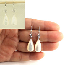 Load image into Gallery viewer, 14K White Gold Hawaiian Plumeria Raindrop Mother of Pearl Hook Earrings