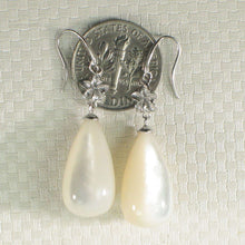 Load image into Gallery viewer, 14K White Gold Hawaiian Plumeria Raindrop Mother of Pearl Hook Earrings