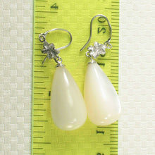 Load image into Gallery viewer, 14K White Gold Hawaiian Plumeria Raindrop Mother of Pearl Hook Earrings