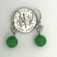 Load image into Gallery viewer, 14K White Gold Hawaiian Plumeria Round Green Jade Hook Earrings