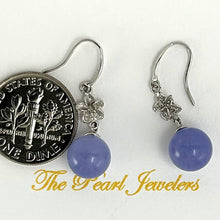 Load image into Gallery viewer, 14K White Gold Hawaiian Plumeria Round Lavender Jade Hook Earrings