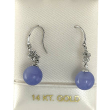 Load image into Gallery viewer, 14K White Gold Hawaiian Plumeria Round Lavender Jade Hook Earrings