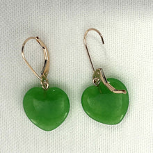 Load image into Gallery viewer, 14K Rose Gold Heart-Shaped Green Jade Drop Earrings