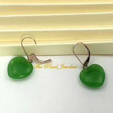 Load image into Gallery viewer, 14K Rose Gold Heart-Shaped Green Jade Drop Earrings