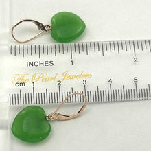 Load image into Gallery viewer, 14K Rose Gold Heart-Shaped Green Jade Drop Earrings