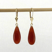 Load image into Gallery viewer, 14K Yellow Gold Leverback Green Jade Drop Earrings