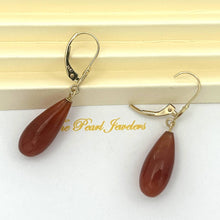 Load image into Gallery viewer, 14K Yellow Gold Leverback Green Jade Drop Earrings