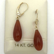 Load image into Gallery viewer, 14K Yellow Gold Leverback Green Jade Drop Earrings