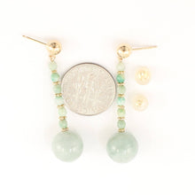 Load image into Gallery viewer, 14K Yellow Gold Celadon Green Jadeite Dangling Earrings