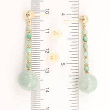 Load image into Gallery viewer, 14K Yellow Gold Celadon Green Jadeite Dangling Earrings