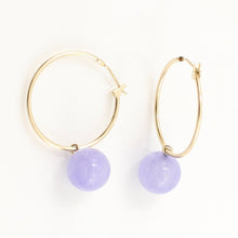 Load image into Gallery viewer, 14K Yellow Gold Lavender Jade Hoop Drop Earrings
