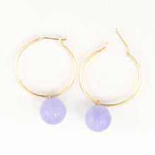 Load image into Gallery viewer, 14K Yellow Gold Lavender Jade Hoop Drop Earrings