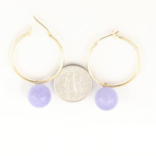 Load image into Gallery viewer, 14K Yellow Gold Lavender Jade Hoop Drop Earrings