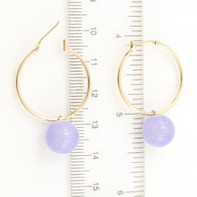 Load image into Gallery viewer, 14K Yellow Gold Lavender Jade Hoop Drop Earrings