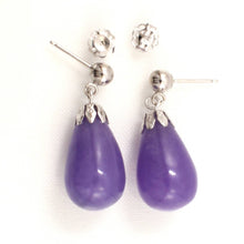 Load image into Gallery viewer, 14K White Gold Lavender Jade Pear Drop Earrings