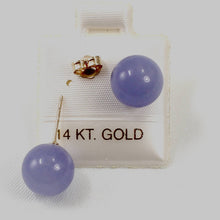 Load image into Gallery viewer, 14K Yellow Gold 10mm Round Lavender Jade Stud Earrings