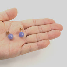Load image into Gallery viewer, 14K Yellow Gold 10mm Round Lavender Jade Stud Earrings