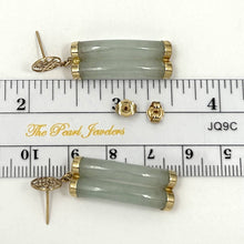 Load image into Gallery viewer, 14K Yellow Gold "Longevity" Celadon Green Curve Twin Tube Jadeite Earrings