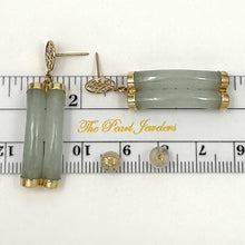 Load image into Gallery viewer, 14K Yellow Gold "Longevity" Celadon Green Curve Twin Tube Jadeite Earrings