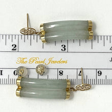 Load image into Gallery viewer, 14K Yellow Gold "Longevity" Celadon Green Curve Twin Tube Jadeite Earrings