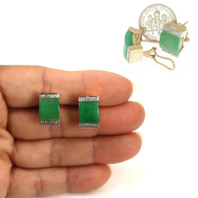 Load image into Gallery viewer, 14K Yellow Gold Omega Clip Diamond Green Jade Earrings