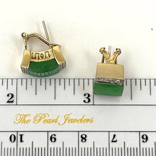 Load image into Gallery viewer, 14K Yellow Gold Omega Clip Diamond Green Jade Earrings