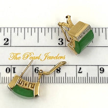 Load image into Gallery viewer, 14K Yellow Gold Omega Clip Diamond Green Jade Earrings