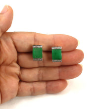 Load image into Gallery viewer, 14K Yellow Gold Omega Clip Diamond Green Jade Earrings