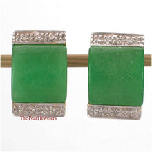 Load image into Gallery viewer, 14K Yellow Gold Omega Clip Diamond Green Jade Earrings