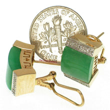 Load image into Gallery viewer, 14K Yellow Gold Omega Clip Diamond Green Jade Earrings