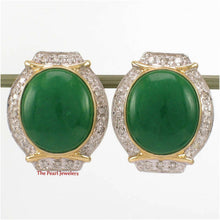 Load image into Gallery viewer, 14K Yellow Gold Omega Clip Diamond Green Jade Earrings