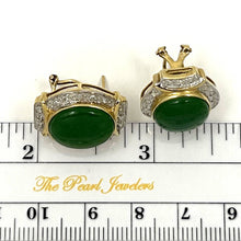 Load image into Gallery viewer, 14K Yellow Gold Omega Clip Diamond Green Jade Earrings
