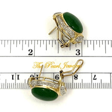 Load image into Gallery viewer, 14K Yellow Gold Omega Clip Diamond Green Jade Earrings