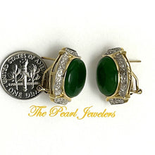 Load image into Gallery viewer, 14K Yellow Gold Omega Clip Diamond Green Jade Earrings