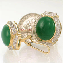 Load image into Gallery viewer, 14K Yellow Gold Omega Clip Diamond Green Jade Earrings